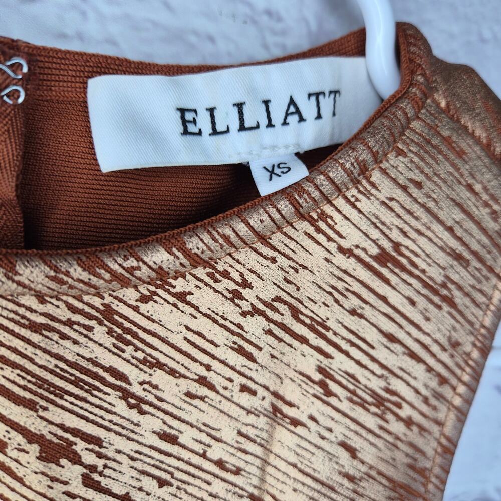 ELLIATT Rhian Metallic Ruched Mini Dress Homecoming Bodycon XS Cocktail Bronze - Picture 8 of 10